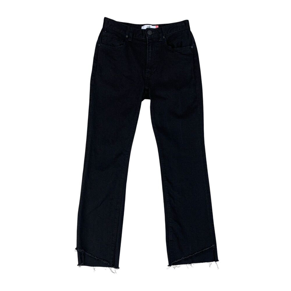 Cabi Jeans Womens 0 Black Denim 5th Avenue Cut Off Straight Stretch High Rise